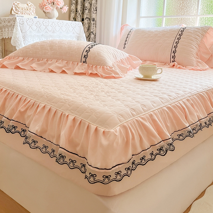 91家纺网 家纺一手货源 找家纺 网红馆（ck家纺） 2026新款喜芙棉蕾丝夹棉蜜芙蕾床笠 凝脂玉