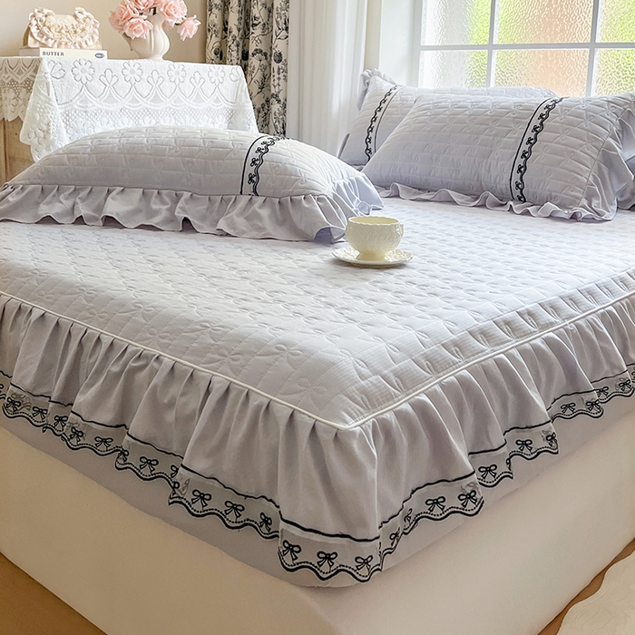 91家纺网 家纺一手货源 找家纺 网红馆（ck家纺） 2026新款喜芙棉蕾丝夹棉蜜芙蕾床笠 雾灰