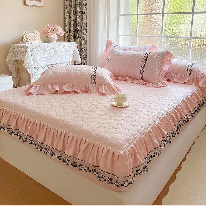 91家纺网 家纺一手货源 找家纺 网红馆（ck家纺） 2026新款喜芙棉蕾丝夹棉蜜芙蕾床笠 樱花粉