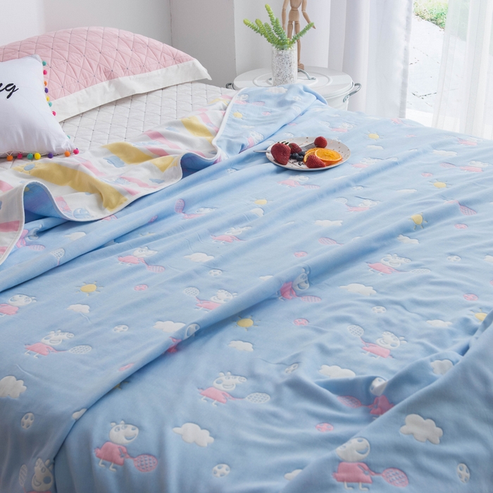 91家纺网 家纺一手货源 找家纺 朴尔家纺-毛巾被 2026春夏新款全尺寸经典六层纱布全棉纯棉毛巾被系列夏被夏凉被空调被 小猪琪琪-兰