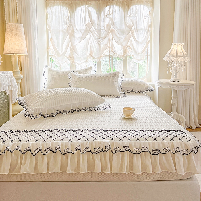 91家纺网 家纺一手货源 找家纺 网红馆（ck家纺） 2026新款凉感丝床笠式床裙乳胶凉席三件套-露娜 露娜-白