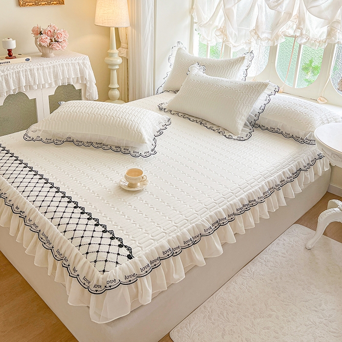 91家纺网 家纺一手货源 找家纺 网红馆（ck家纺） 2026新款凉感丝床笠式床裙乳胶凉席三件套-露娜 露娜-白