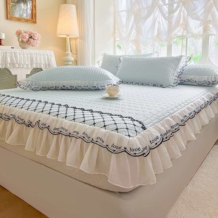 91家纺网 家纺一手货源 找家纺 网红馆（ck家纺） 2026新款凉感丝床笠式床裙乳胶凉席三件套-露娜 露娜-蓝