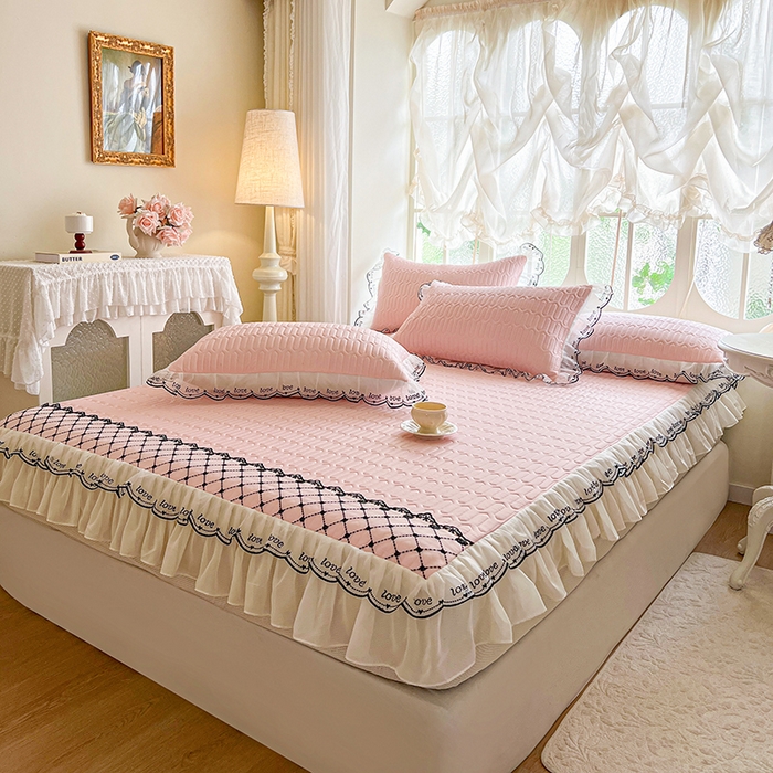 91家纺网 家纺一手货源 找家纺 网红馆（ck家纺） 2026新款凉感丝床笠式床裙乳胶凉席三件套-露娜 露娜-粉