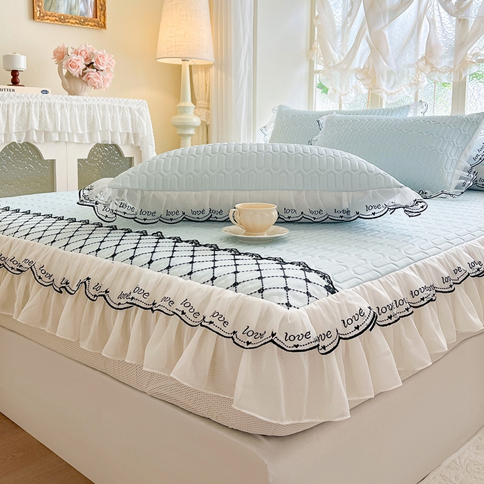 91家纺网 家纺一手货源 找家纺 网红馆（ck家纺） 2026新款凉感丝床笠式床裙乳胶凉席三件套-露娜 露娜-蓝