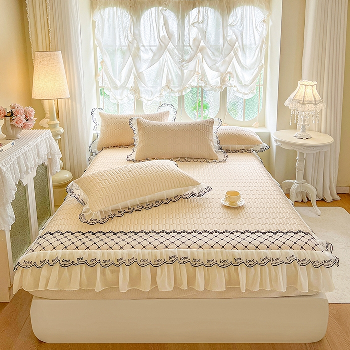 网红馆（ck家纺） 2026新款凉感丝床笠式床裙乳胶凉席三件套-露娜 露娜-驼