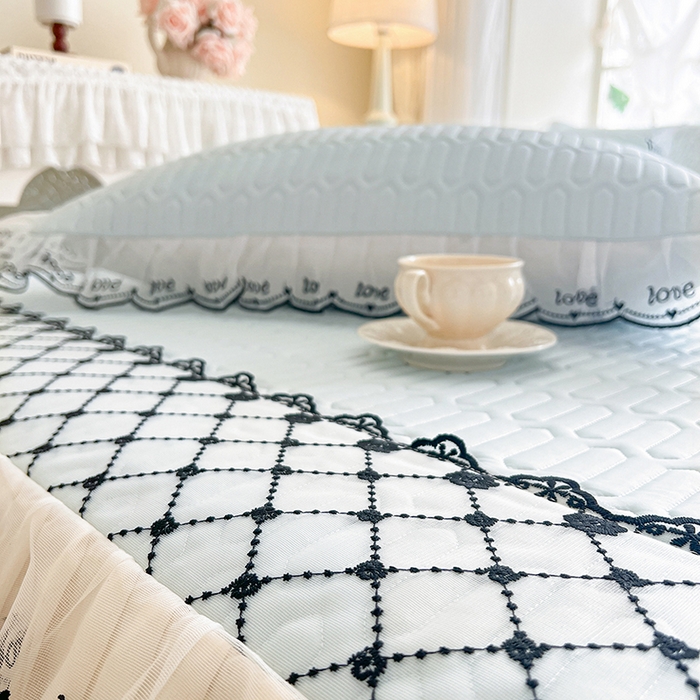 91家纺网 家纺一手货源 找家纺 网红馆（ck家纺） 2026新款凉感丝床笠式床裙乳胶凉席三件套-露娜 露娜-蓝