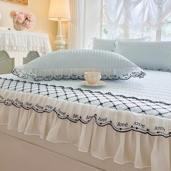 91家纺网 家纺一手货源 找家纺 网红馆（ck家纺） 2026新款凉感丝床笠式床裙乳胶凉席三件套-露娜 露娜-蓝