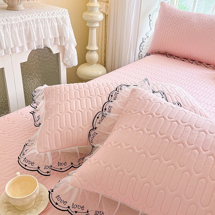 91家纺网 家纺一手货源 找家纺 网红馆（ck家纺） 2026新款凉感丝床笠式床裙乳胶凉席三件套-露娜 露娜-粉