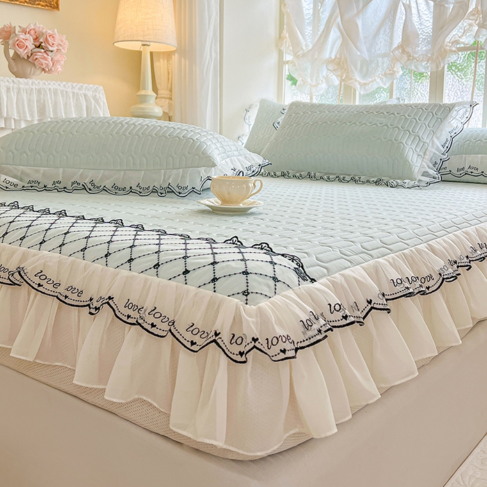 91家纺网 家纺一手货源 找家纺 网红馆（ck家纺） 2026新款凉感丝床笠式床裙乳胶凉席三件套-露娜 露娜-绿