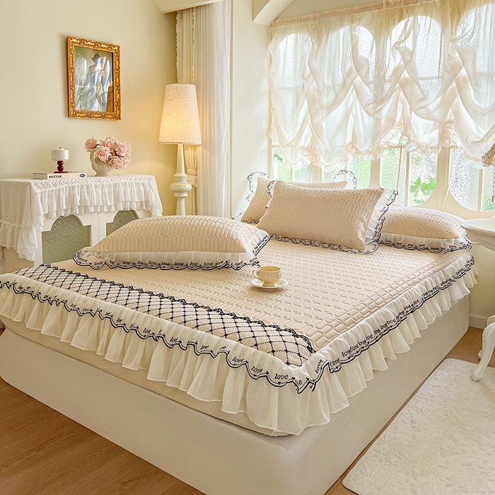 91家纺网 家纺一手货源 找家纺 网红馆（ck家纺） 2026新款凉感丝床笠式床裙乳胶凉席三件套-露娜 露娜-驼