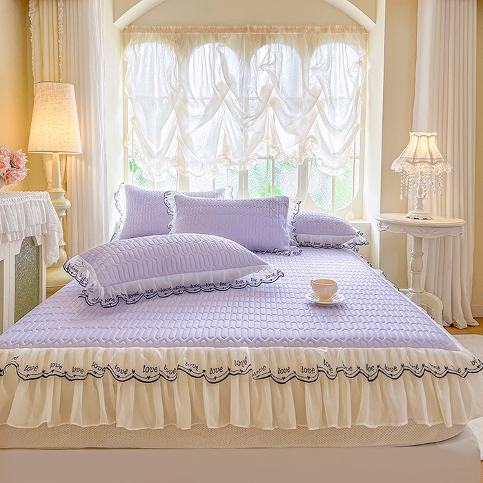 91家纺网 家纺一手货源 找家纺 网红馆（ck家纺） 2026新款凉感丝床笠式床裙乳胶凉席三件套-露娜 露娜-紫