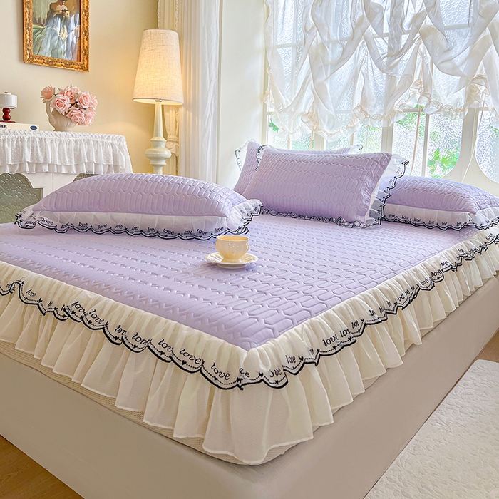 91家纺网 家纺一手货源 找家纺 网红馆（ck家纺） 2026新款凉感丝床笠式床裙乳胶凉席三件套-露娜 露娜-紫