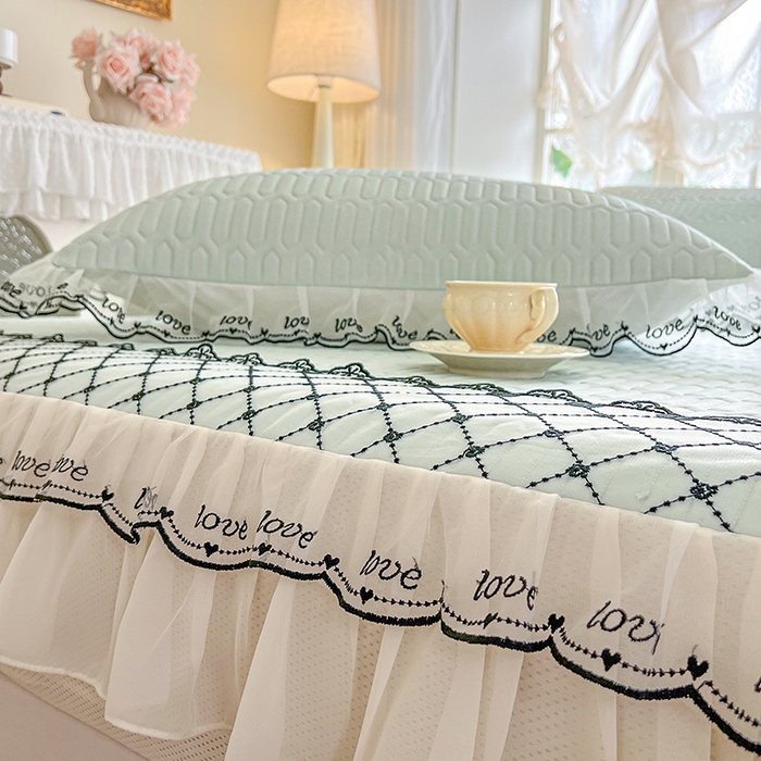 91家纺网 家纺一手货源 找家纺 网红馆（ck家纺） 2026新款凉感丝床笠式床裙乳胶凉席三件套-露娜 露娜-绿