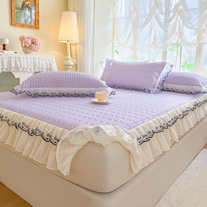 91家纺网 家纺一手货源 找家纺 网红馆（ck家纺） 2026新款凉感丝床笠式床裙乳胶凉席三件套-露娜 露娜-紫