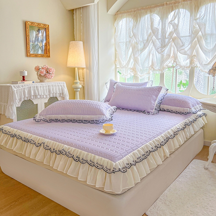 91家纺网 家纺一手货源 找家纺 网红馆（ck家纺） 2026新款凉感丝床笠式床裙乳胶凉席三件套-露娜 露娜-紫