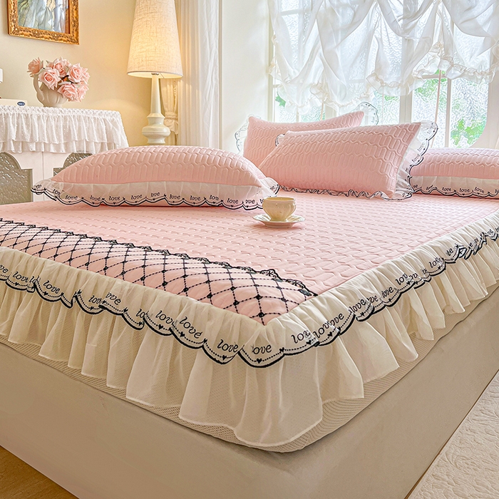 91家纺网 家纺一手货源 找家纺 网红馆（ck家纺） 2026新款凉感丝床笠式床裙乳胶凉席三件套-露娜 露娜-粉