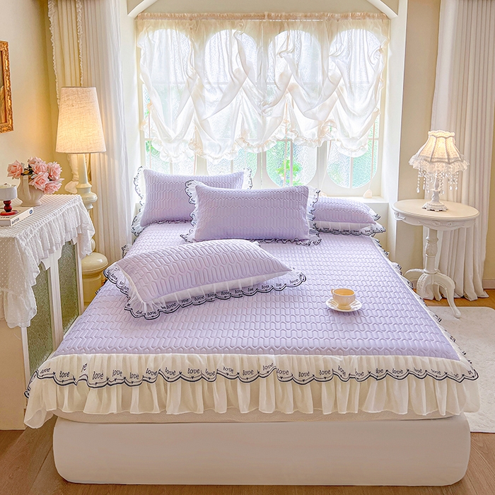 网红馆（ck家纺） 2026新款凉感丝床笠式床裙乳胶凉席三件套-露娜 露娜-紫