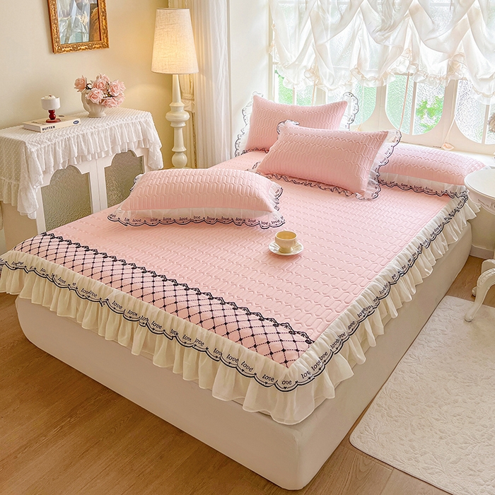 91家纺网 家纺一手货源 找家纺 网红馆（ck家纺） 2026新款凉感丝床笠式床裙乳胶凉席三件套-露娜 露娜-粉