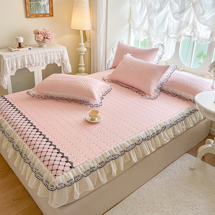 91家纺网 家纺一手货源 找家纺 网红馆（ck家纺） 2026新款凉感丝床笠式床裙乳胶凉席三件套-露娜 露娜-粉