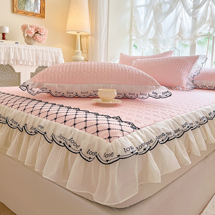 91家纺网 家纺一手货源 找家纺 网红馆（ck家纺） 2026新款凉感丝床笠式床裙乳胶凉席三件套-露娜 露娜-粉