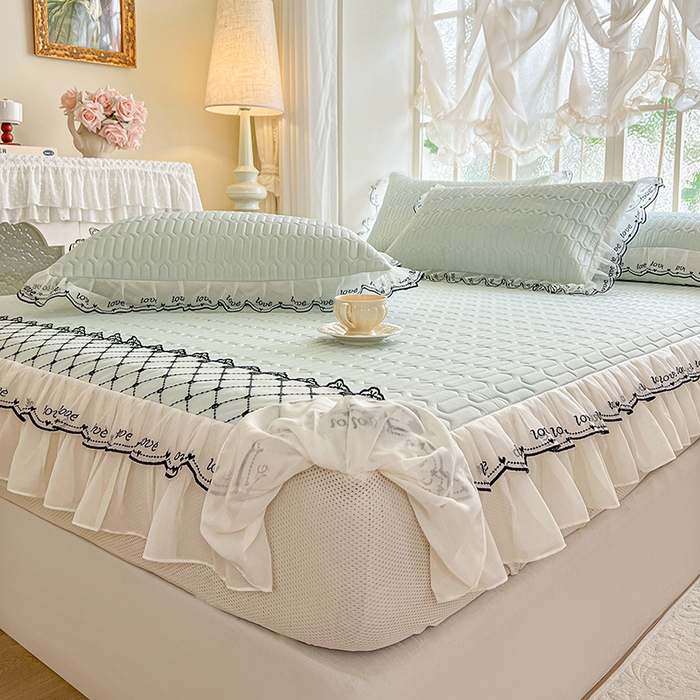 91家纺网 家纺一手货源 找家纺 网红馆（ck家纺） 2026新款凉感丝床笠式床裙乳胶凉席三件套-露娜 露娜-绿