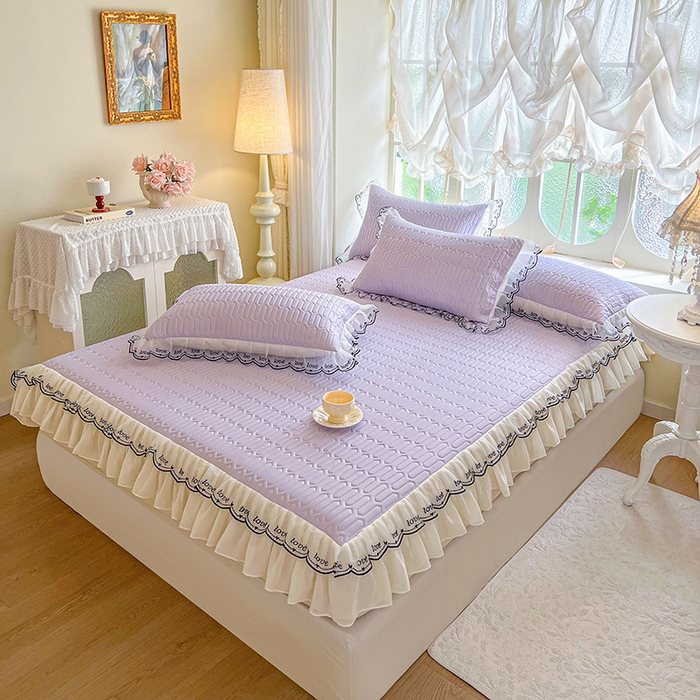 91家纺网 家纺一手货源 找家纺 网红馆（ck家纺） 2026新款凉感丝床笠式床裙乳胶凉席三件套-露娜 露娜-紫