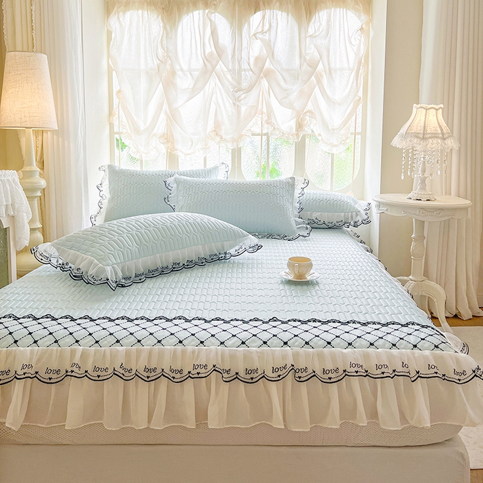 91家纺网 家纺一手货源 找家纺 网红馆（ck家纺） 2026新款凉感丝床笠式床裙乳胶凉席三件套-露娜 露娜-蓝