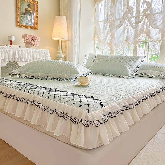 91家纺网 家纺一手货源 找家纺 网红馆（ck家纺） 2026新款凉感丝床笠式床裙乳胶凉席三件套-露娜 露娜-绿