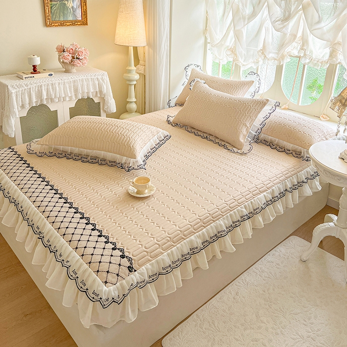 91家纺网 家纺一手货源 找家纺 网红馆（ck家纺） 2026新款凉感丝床笠式床裙乳胶凉席三件套-露娜 露娜-驼