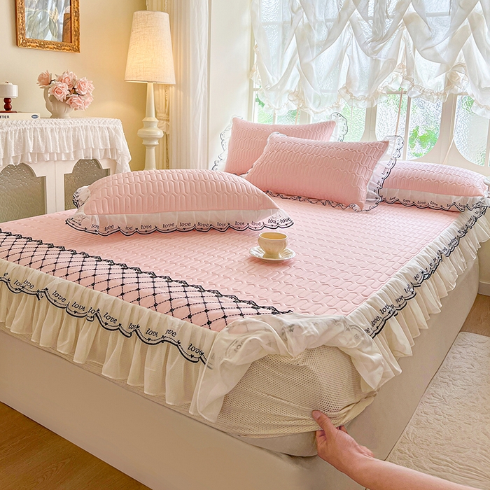 91家纺网 家纺一手货源 找家纺 网红馆（ck家纺） 2026新款凉感丝床笠式床裙乳胶凉席三件套-露娜 露娜-粉