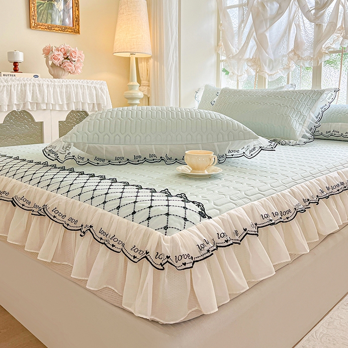 91家纺网 家纺一手货源 找家纺 网红馆（ck家纺） 2026新款凉感丝床笠式床裙乳胶凉席三件套-露娜 露娜-绿