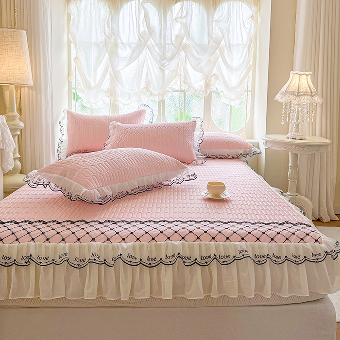 91家纺网 家纺一手货源 找家纺 网红馆（ck家纺） 2026新款凉感丝床笠式床裙乳胶凉席三件套-露娜 露娜-粉