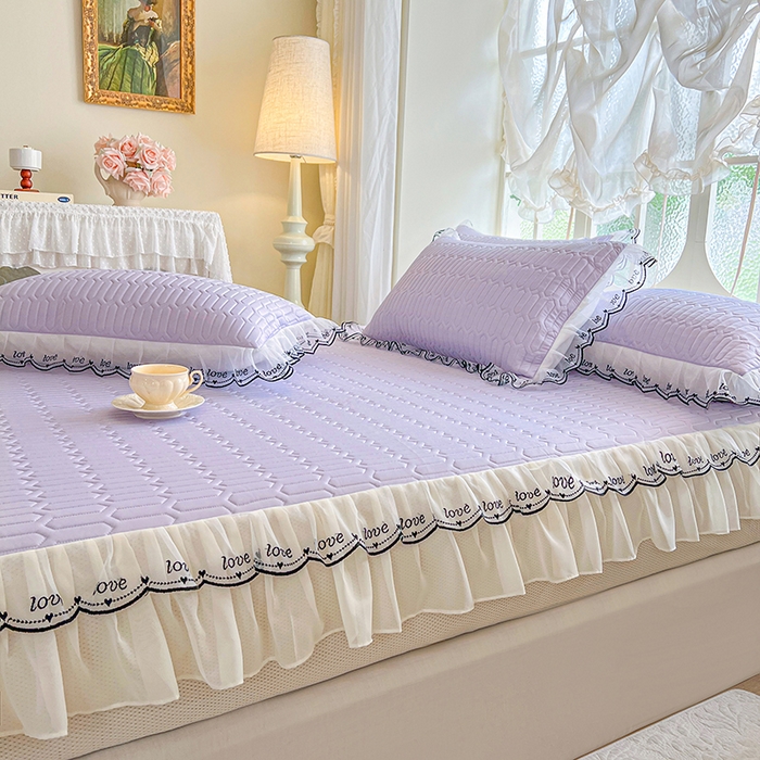 91家纺网 家纺一手货源 找家纺 网红馆（ck家纺） 2026新款凉感丝床笠式床裙乳胶凉席三件套-露娜 露娜-紫