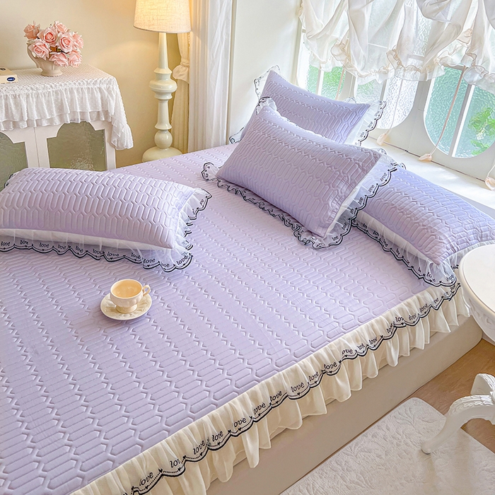 91家纺网 家纺一手货源 找家纺 网红馆（ck家纺） 2026新款凉感丝床笠式床裙乳胶凉席三件套-露娜 露娜-紫