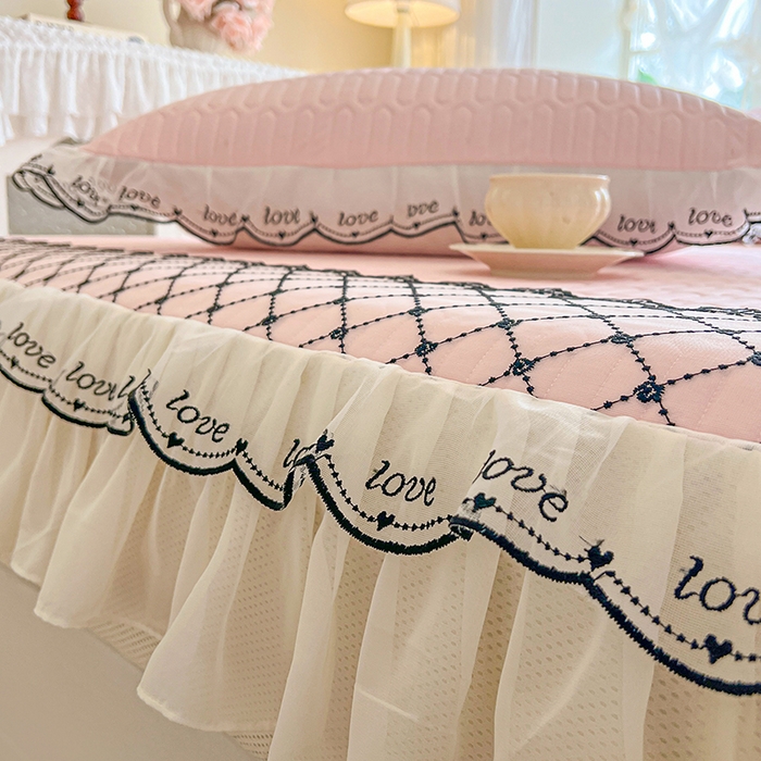 91家纺网 家纺一手货源 找家纺 网红馆（ck家纺） 2026新款凉感丝床笠式床裙乳胶凉席三件套-露娜 露娜-粉