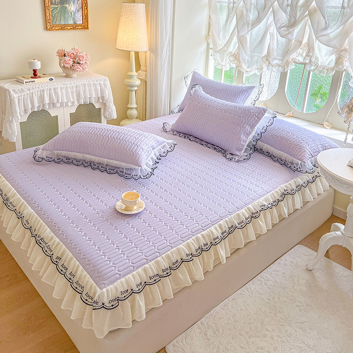 91家纺网 家纺一手货源 找家纺 网红馆（ck家纺） 2026新款凉感丝床笠式床裙乳胶凉席三件套-露娜 露娜-紫