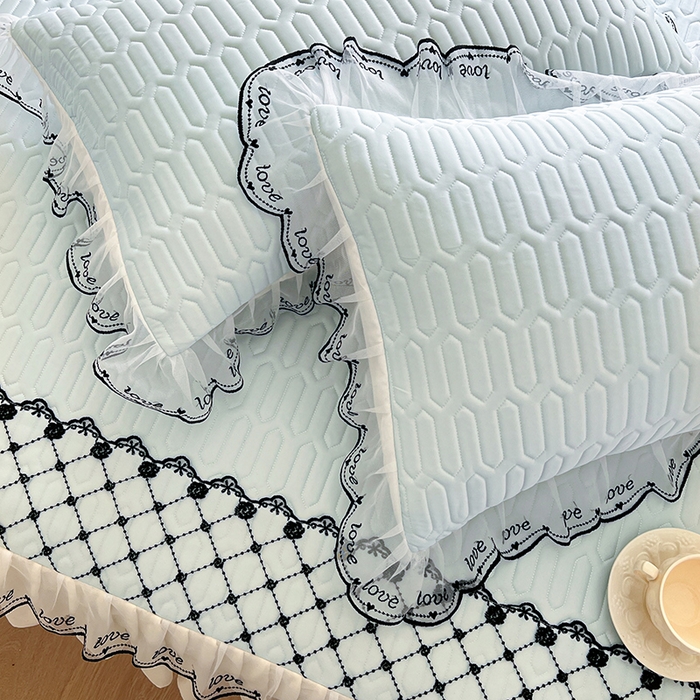 91家纺网 家纺一手货源 找家纺 网红馆（ck家纺） 2026新款凉感丝床笠式床裙乳胶凉席三件套-露娜 露娜-蓝