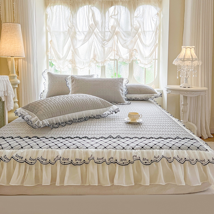 91家纺网 家纺一手货源 找家纺 网红馆（ck家纺） 2026新款凉感丝床笠式床裙乳胶凉席三件套-露娜 露娜-灰