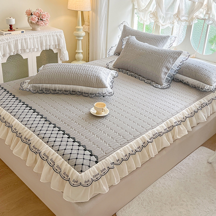 91家纺网 家纺一手货源 找家纺 网红馆（ck家纺） 2026新款凉感丝床笠式床裙乳胶凉席三件套-露娜 露娜-灰