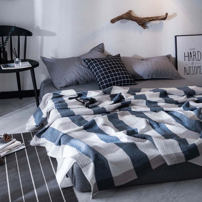 朴尔家纺-毛巾被 2026春夏新款全棉纯棉水洗棉四层纱布毛巾被系列夏被夏凉被空调被 复古大格-兰