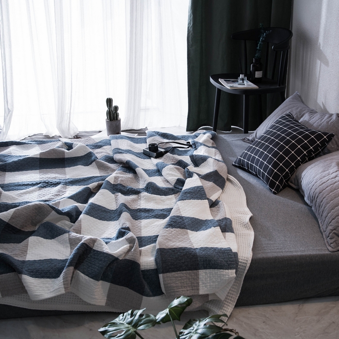 91家纺网 家纺一手货源 找家纺 朴尔家纺-毛巾被 2026春夏新款全棉纯棉水洗棉四层纱布毛巾被系列夏被夏凉被空调被 复古大格-兰