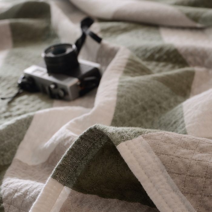 91家纺网 家纺一手货源 找家纺 朴尔家纺-毛巾被 2026春夏新款全棉纯棉水洗棉四层纱布毛巾被系列夏被夏凉被空调被 复古大格-绿