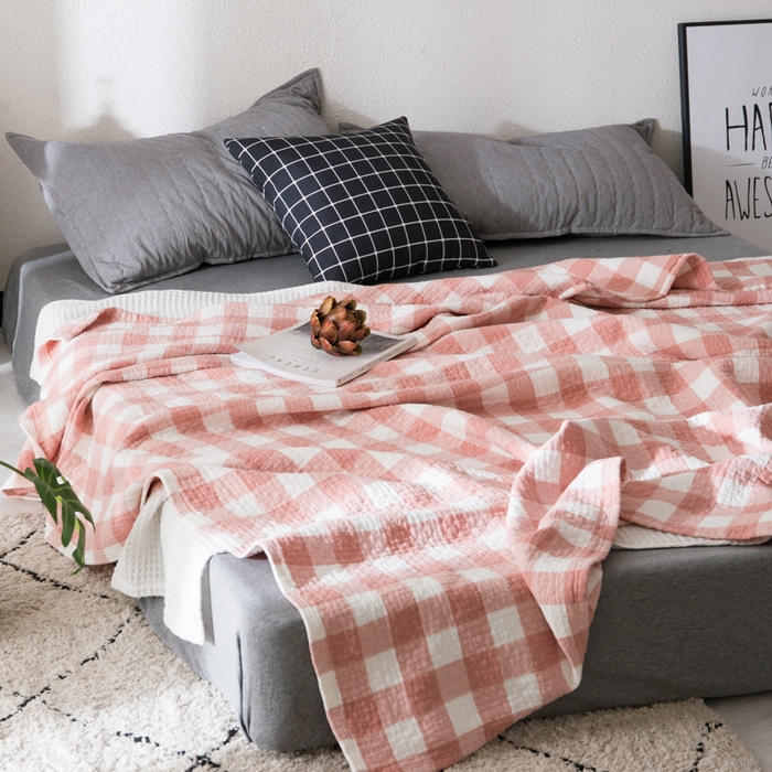 朴尔家纺-毛巾被 2026春夏新款全棉纯棉水洗棉四层纱布毛巾被系列夏被夏凉被空调被 冷之巧格-粉