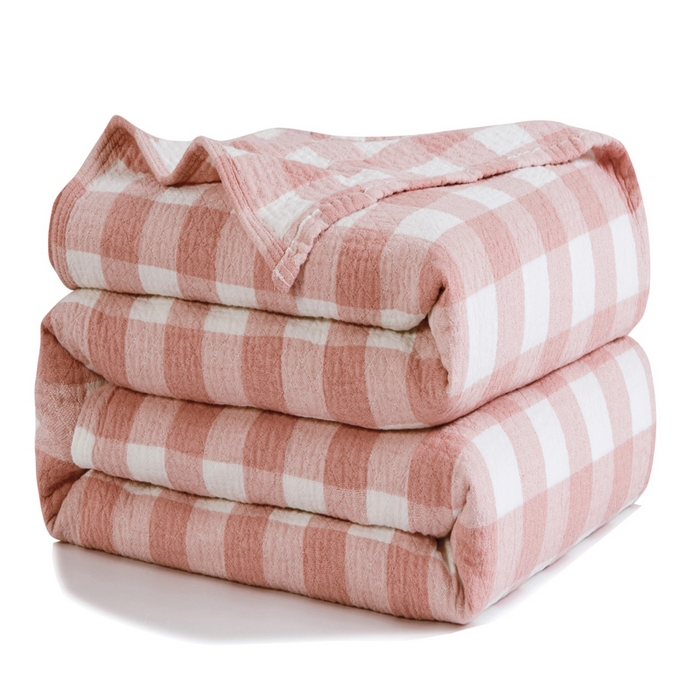91家纺网 家纺一手货源 找家纺 朴尔家纺-毛巾被 2026春夏新款全棉纯棉水洗棉四层纱布毛巾被系列夏被夏凉被空调被 冷之巧格-粉