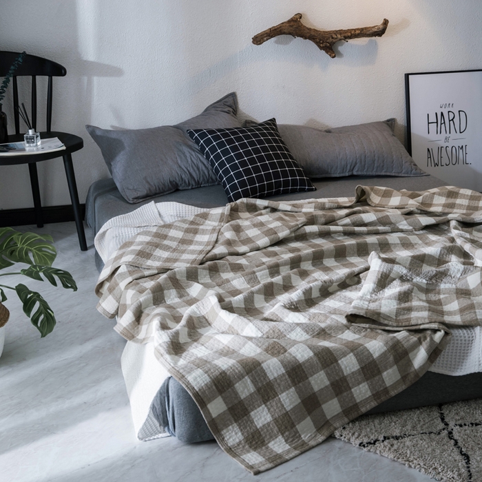 朴尔家纺-毛巾被 2026春夏新款全棉纯棉水洗棉四层纱布毛巾被系列夏被夏凉被空调被 冷之巧格-咖