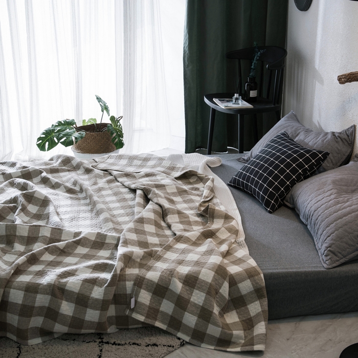 91家纺网 家纺一手货源 找家纺 朴尔家纺-毛巾被 2026春夏新款全棉纯棉水洗棉四层纱布毛巾被系列夏被夏凉被空调被 冷之巧格-咖