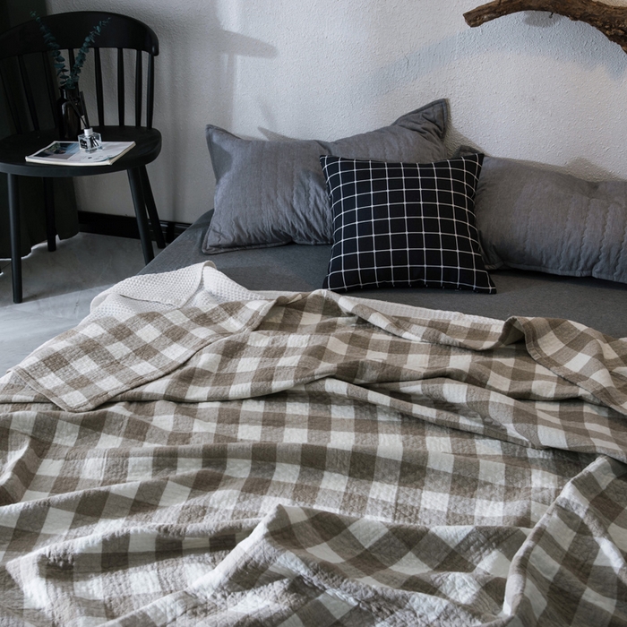 91家纺网 家纺一手货源 找家纺 朴尔家纺-毛巾被 2026春夏新款全棉纯棉水洗棉四层纱布毛巾被系列夏被夏凉被空调被 冷之巧格-咖