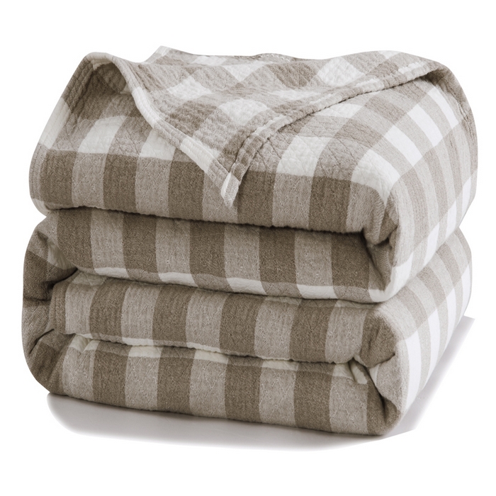 91家纺网 家纺一手货源 找家纺 朴尔家纺-毛巾被 2026春夏新款全棉纯棉水洗棉四层纱布毛巾被系列夏被夏凉被空调被 冷之巧格-咖