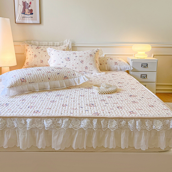 91家纺网 家纺一手货源 找家纺 网红馆（ck家纺） 2026新款凉感丝床笠式床裙款乳胶乳印花凉席 艺梦  粉